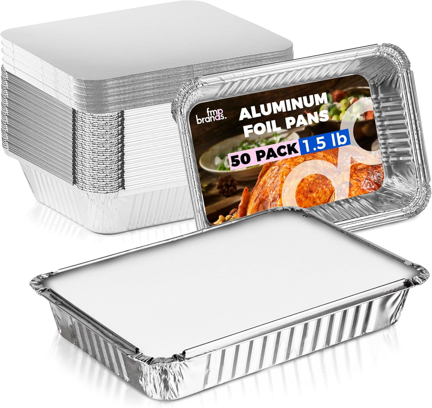 Fit Meal Prep 100 Pack 2.25 lb Aluminum Foil Pans with Lids, Disposable Take Out Food Containers with lids for Freshness and Spill Proof, 8.5 x 6 x 2 Disposable Cookware for Catering, Restaurants