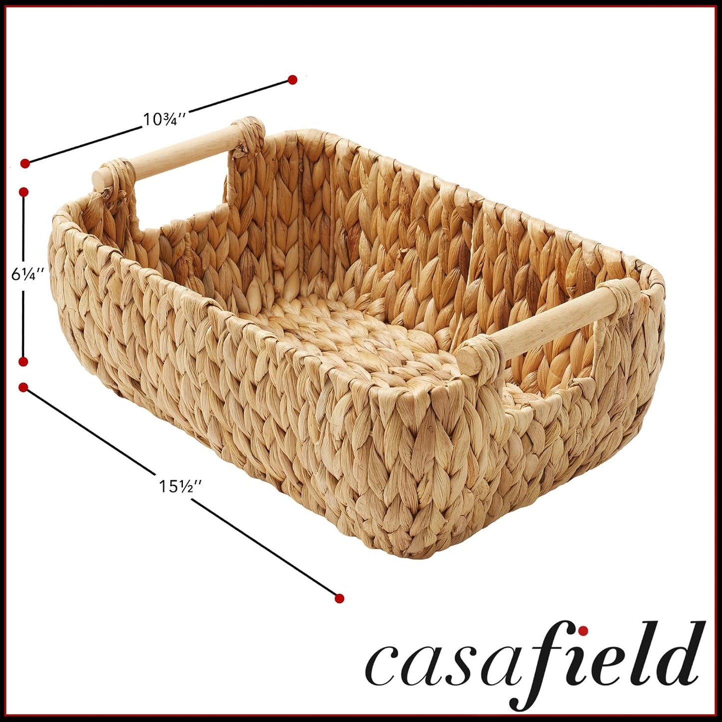 Casafield Set of 2 Water Hyacinth Oval Storage Baskets with Wooden Handles - Medium, Woven Bin Organizers