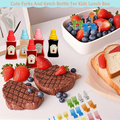 81 Pcs Bento Box Accessories, Including Mini Ketchup Bottles Squeeze, Condiment Squeeze Bottles, Sauce Container, Cute Food Picks for Office, Picnic, Salad Dressing, Honey,Travel, Lunch box