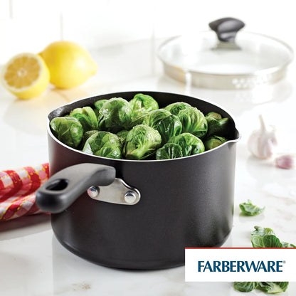 Farberware Cookstart DiamondMax Nonstick Straining Saucepan, 3-Quart, Black
