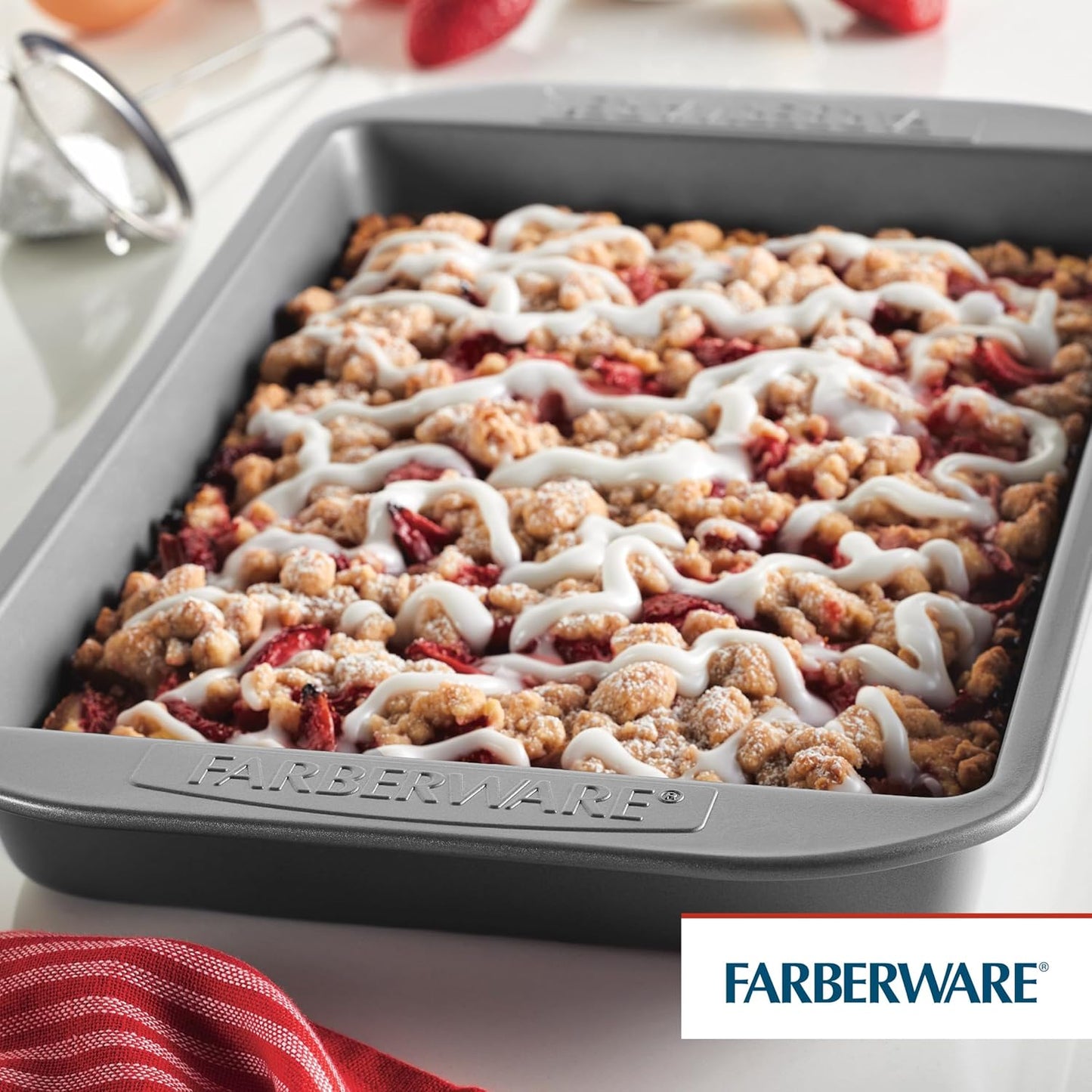 Farberware Nonstick Bakeware Rectangular Cake Pan with Lid, Cake Pans For Baking, 9-Inch x 13-Inch, Gray