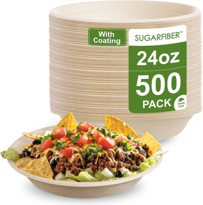 32oz Compostable Paper Bowls Disposable Round Natural Soup Bowls, 50 Count
