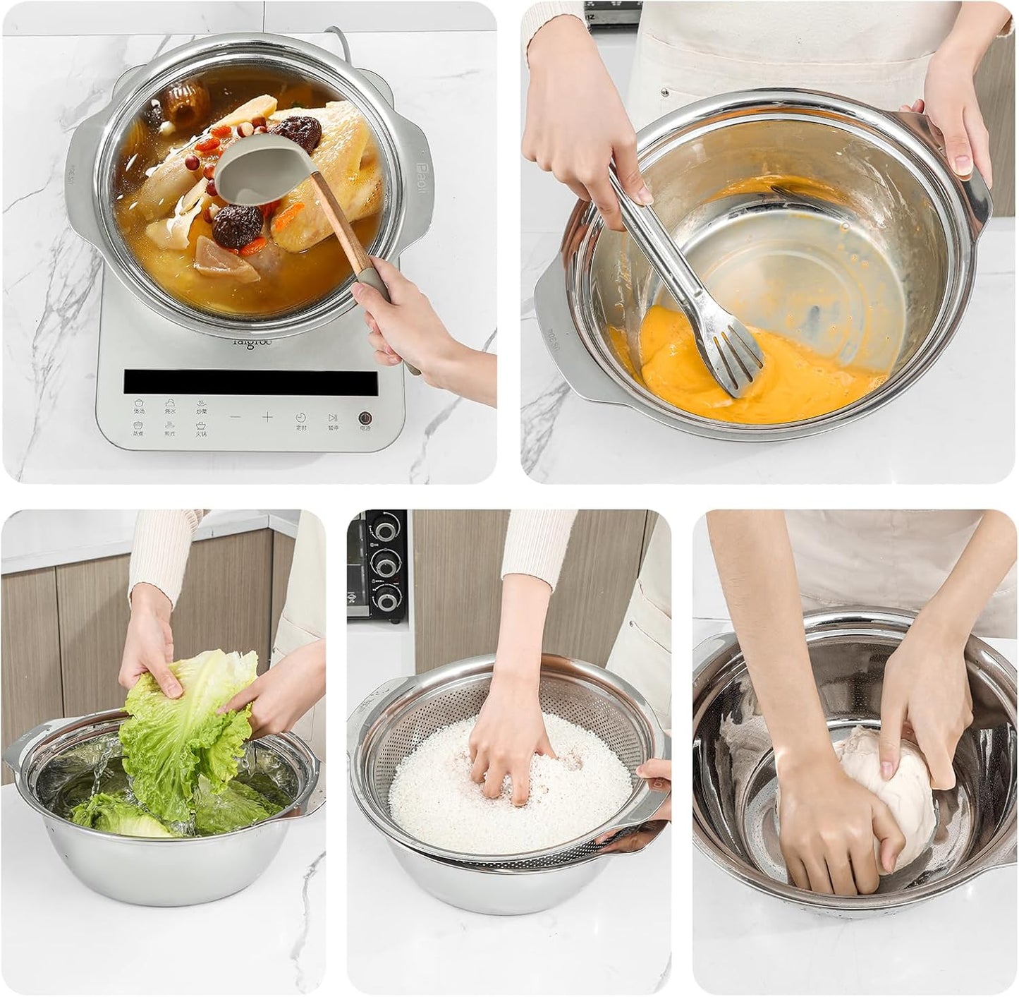 Paoli 304 Stainless Steel Fine Mesh Colander Set, 3.5QT Large Capacity Strainer with Mixing Bowl — Rinse Fruits, Veggies, Rice & Drain Pasta, Dishwasher Safe (2-Piece)