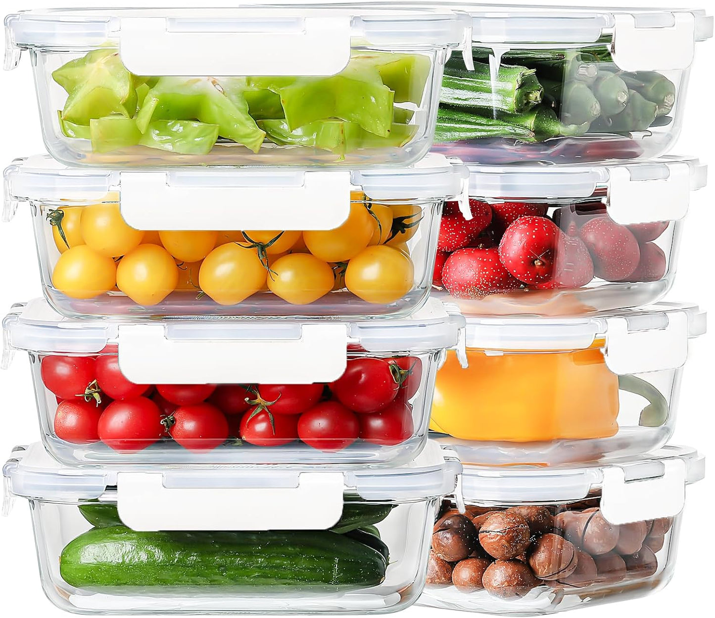 8 Pack 36oz Large Glass Meal Prep Containers with lids, Glass Food Storage Containers with Leak Proof Snap Lock Lids , Airtight Bento lunch Boxes, Kitchen Storage, Oven, Freezer and Dishwasher Safe