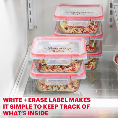 Pyrex Freshlock (4-Pack) Mixed Sized Glass Food Storage Containers Set, Airtight & Leakproof Plastic Locking Lids BPA-Free, Meal Prep Containers Set, Freezer Dishwasher Microwave Safe