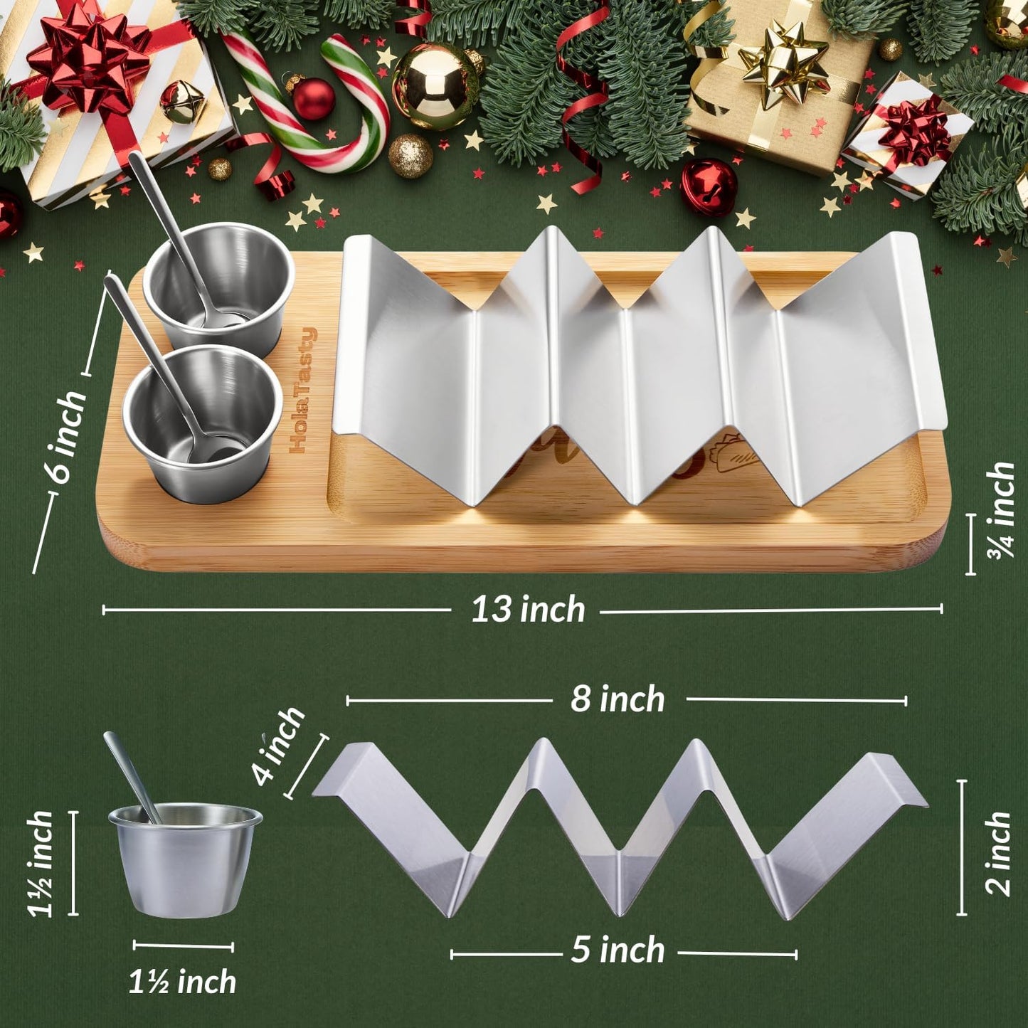 Taco Holder Kit, 3-in-1 Taco Set - Taco Shell Stand + Serving Tray + Sauce Cup, Taco Presentation Rack Plate for Taco Tuesday Bar Party, Gifts for Taco Lovers Holiday Accessories Cinco de Mayo Events