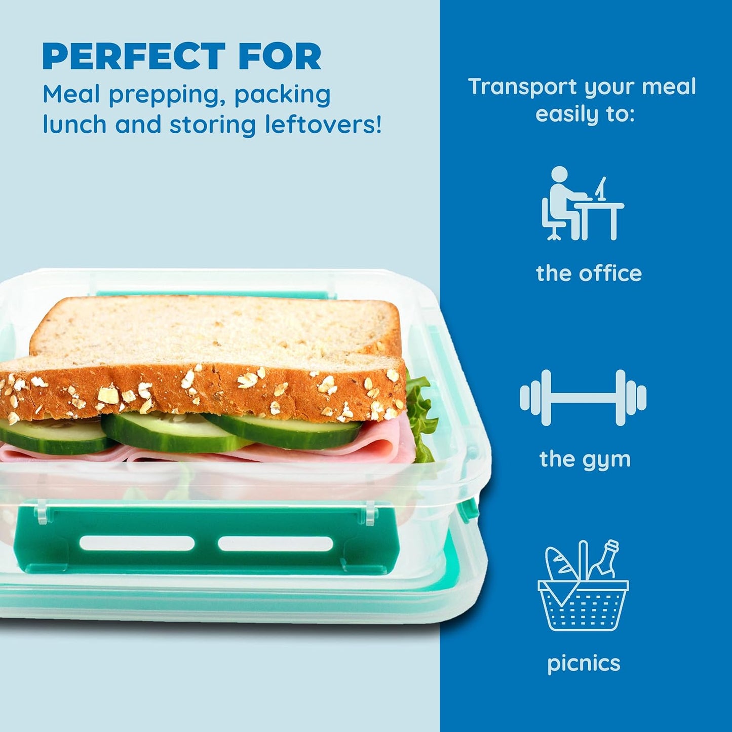 Biosmart Sandwich Container: 3 Pack Reusable, BPA Free Plastic Food Storage with Snap-Off, Leak-Proof Lid