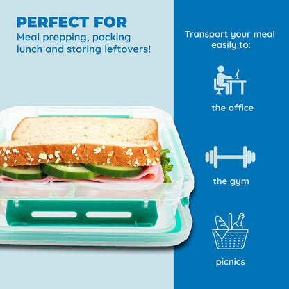 Biosmart Sandwich Container: 3 Pack Reusable, BPA Free Plastic Food Storage with Snap-Off, Leak-Proof Lid