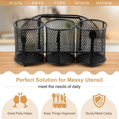 DTICON Utensil Organizer Silverware Caddy - Utensil Holder for Party Metal Cutlery Organizer Silverware Storage for Picnic Camping Buffet Kitchen Table (Black)