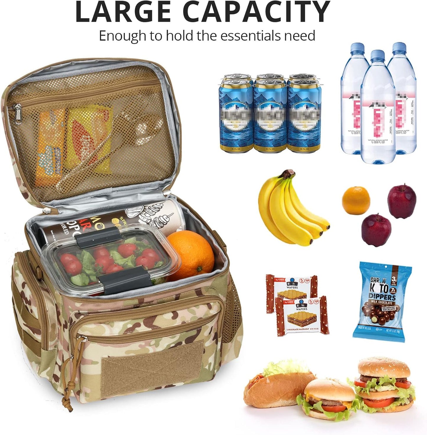 Lunch Box for Men, Tactical Lunch Bag MOLLE Webbing Leakproof Insulated Lunch Cooler Women Adult Meal with Adjustable Shoulder Strap Lunch Pail (Blue)