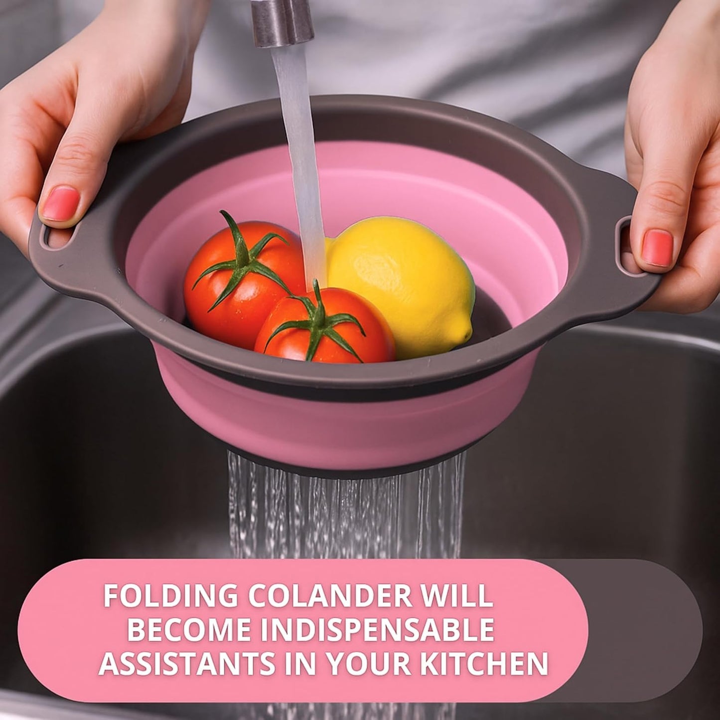 3PCS Green Foldable Kitchen Strainer Set – Silicone Colander Collapsible Strainers and Colanders Green Collander for Kitchen Collapsible Compact Drain Tools for Cooking Prep