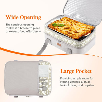 Lifewit Insulated Single Decker Casserole Carrier for Hot or Cold Food, Lasagna Lugger Holder Fits 9" x 13" Baking Dish, Thermal Lunch Tote Bag for Potluck Parties, Picnic and Cookouts, Black