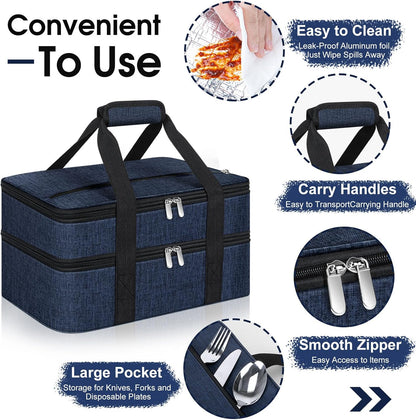 Insulated Casserole Carrier, Portable Casserole Carrier for Hot or Cold Food Lunch Tote Warmer or Cooler Bag, Lasagna Lunch Bag for Potluck Parties- Fits 9" x 13" Baking Dish-Charcoal Grey