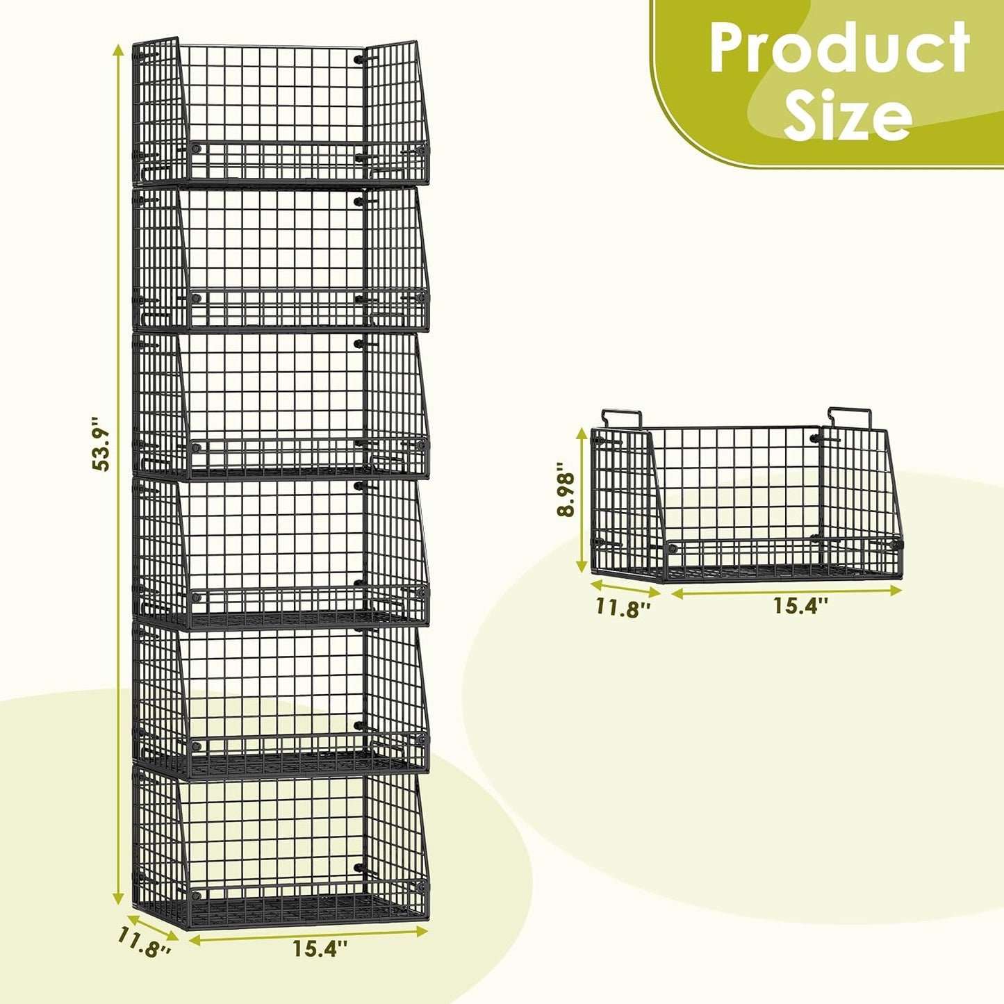 Jakyitvi 4 Pack XXL Stackable Wire Storage Basket, Extra Large Capacity Pantry Organizer and Storage, Muti-Purpose for Vegetable Fruit Basket & Can Organizer & Snack Rack & Metal Pantry Bin