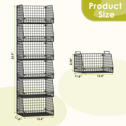 Jakyitvi 4 Pack XXL Stackable Wire Storage Basket, Extra Large Capacity Pantry Organizer and Storage, Muti-Purpose for Vegetable Fruit Basket & Can Organizer & Snack Rack & Metal Pantry Bin