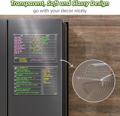 JJPRO Non-Magnetic Clear Weekly Planner & to Do List for Fridge, 8.5"x13" Dry Erase to Do List WhiteBoard,Reuasble Weekly Calendar for Refrigerator,Cabinet,Wall&Glass, All Smooth Surfaces