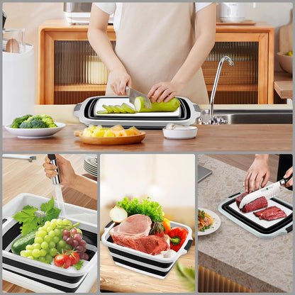 Collapsible Cutting Board with BBQ Prep Tub and Lid, Foldable Food Prep Container for Meal Prep, Marinating, Food Storage, Grilling, Camping and Outdoor Cooking, Dishwasher Safe, Black XX-Large