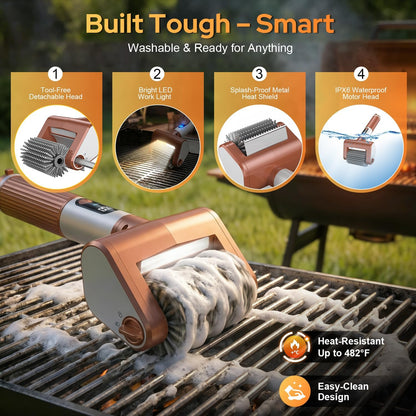 Electric Grill Brush for Outdoor, 2026 BBQ Grill Cleaner with Digital Display, Variable Speed Cordless Grill Brush, Waterproof & Replaceable Heads Grill Cleaning Brush for Barbecue Grates