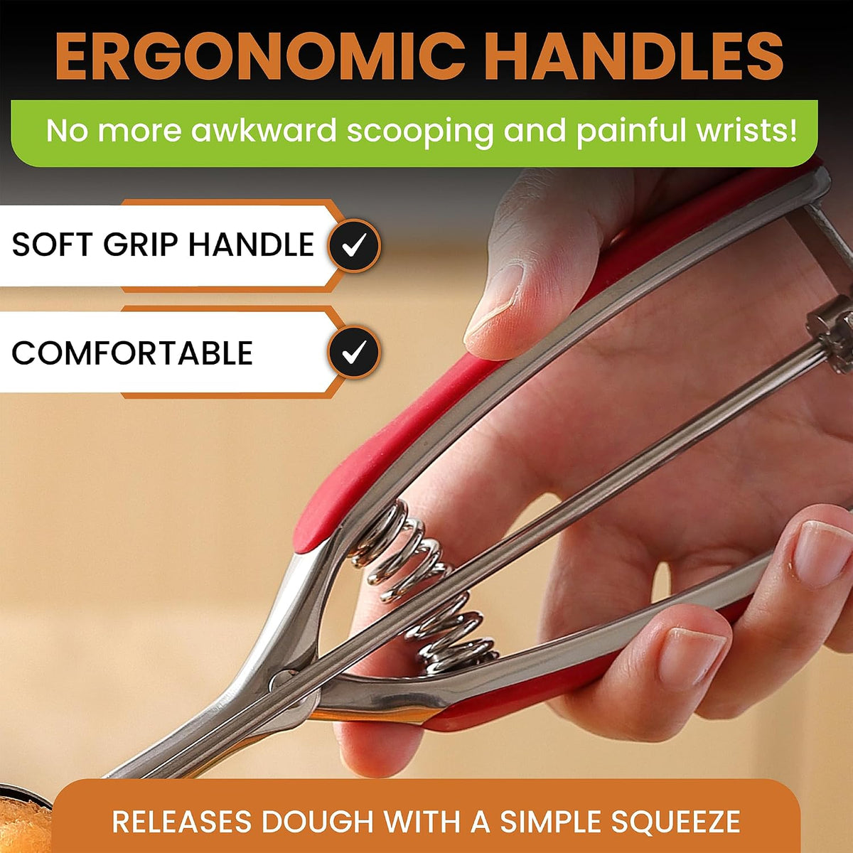 Spring Chef Extra Large Stainless Steel Cookie Scoop, #10, 5.5 Tbsp, Black
