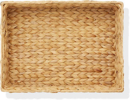 Casafield Set of 4 Water Hyacinth Pantry Baskets, 10" x 13" x 5", with Chalkboard Labels and Chalk Marker - Natural, Woven Storage Bin Organizers for Kitchen Shelves