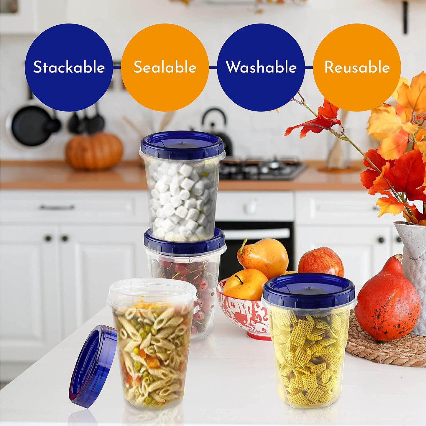 Soup Freezer Food Storage Containers With Screw On Lids [16 Oz -10 Pack] Reusable Plastic Container leak proof, Airtight, Stackable, Microwave Safe BPA Free
