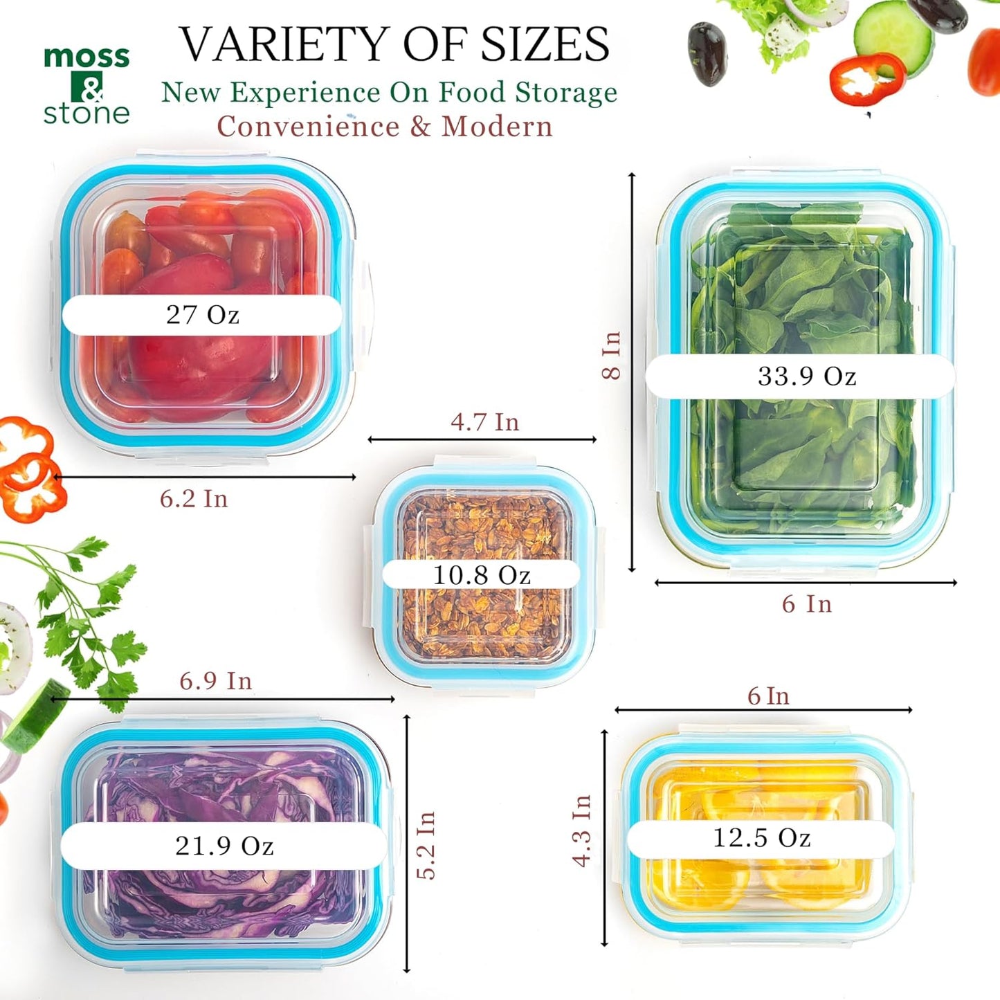Moss and Stone Rectangular Borosilicate Glass Meal Food Containers - Prep Food Storage Containers Airtight - Snap Locking Lids – Microwave, Oven, Freezer, Dishwasher Safe – with 2 Compartment 2 Pack