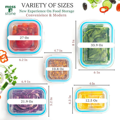 Moss and Stone Rectangular Borosilicate Glass Meal Food Containers - Prep Food Storage Containers Airtight - Snap Locking Lids – Microwave, Oven, Freezer, Dishwasher Safe – with 2 Compartment 2 Pack