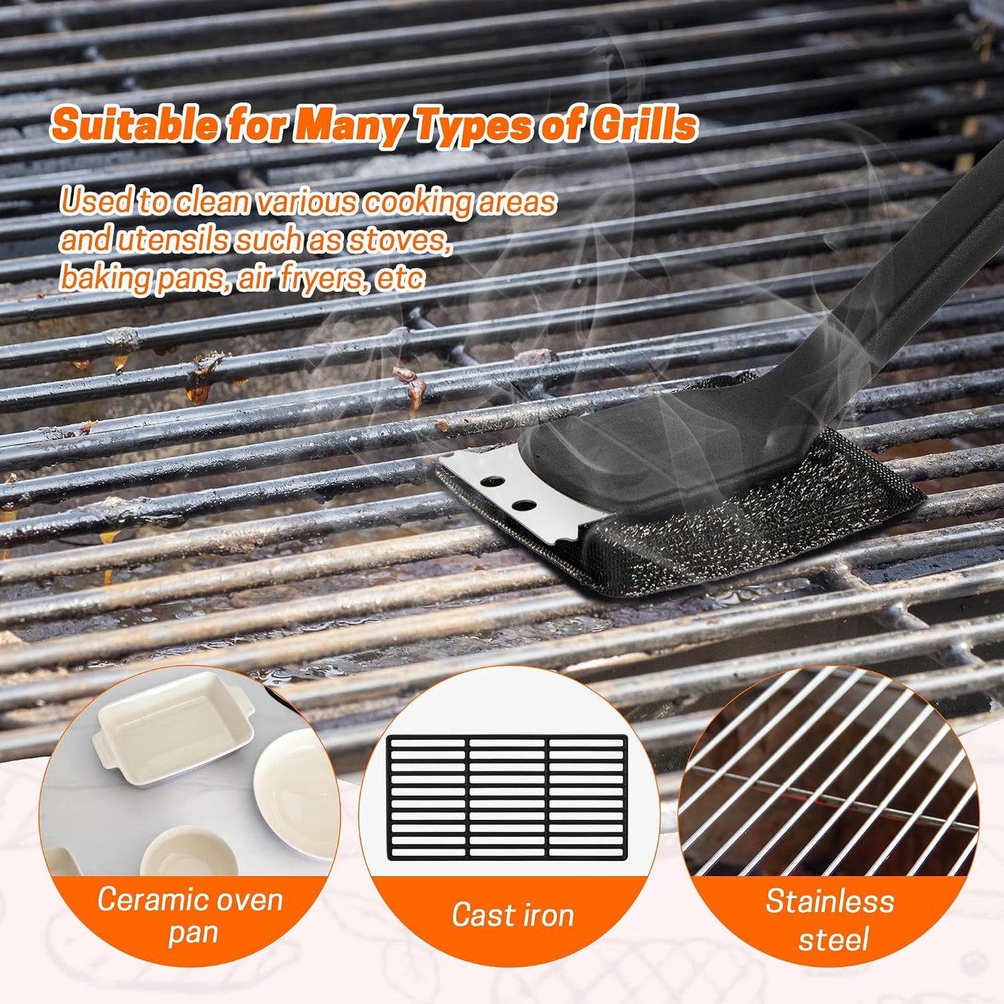 Grill Brush with Scraper Set 2 PCS Stainless Steel Wire Brush with Spatula and Bristle Free Steam Cleaner for BBQ Grill Cleaning Barbeque Grill Brushes