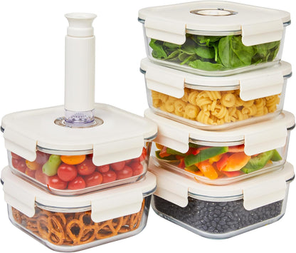 HOLDN’ STORAGE Vacuum Food Storage Containers, Set of 8 Glass Containers & Electronic Pump - Keep Food Fresh Longer, BPA-Free Glass, Leak-Proof, Ideal for Meal Prep, Marinating