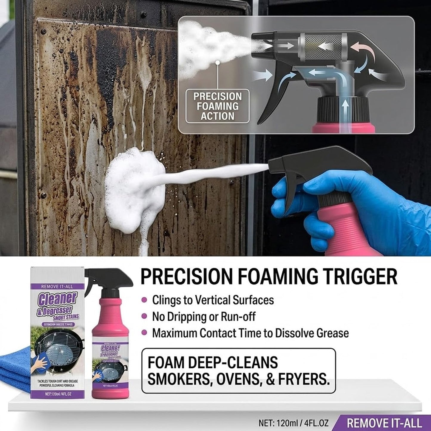 4Oz Grill Cleaner Spray - Fast-Acting Heavy-Duty BBQ Degreaser for Outdoor Grills, Smokers & Grates - Professional Grease Remover for Burnt Food (2pcs)