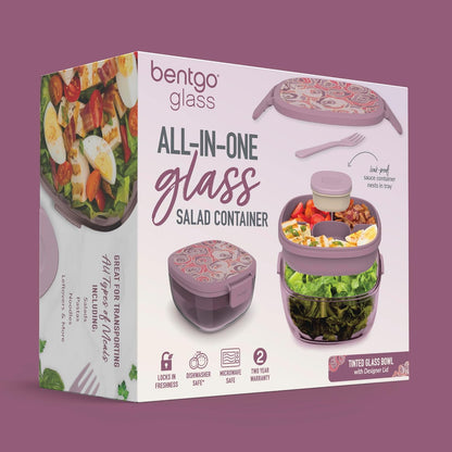 Bentgo Glass Salad Container - 7.6-Cup Salad Bowl with Airtight Lid, Leak-Proof Sauce Container, 4-Compartment Bento Tray & Reusable Fork - BPA-Free for Meal Prep, Office & More (Light Blue)