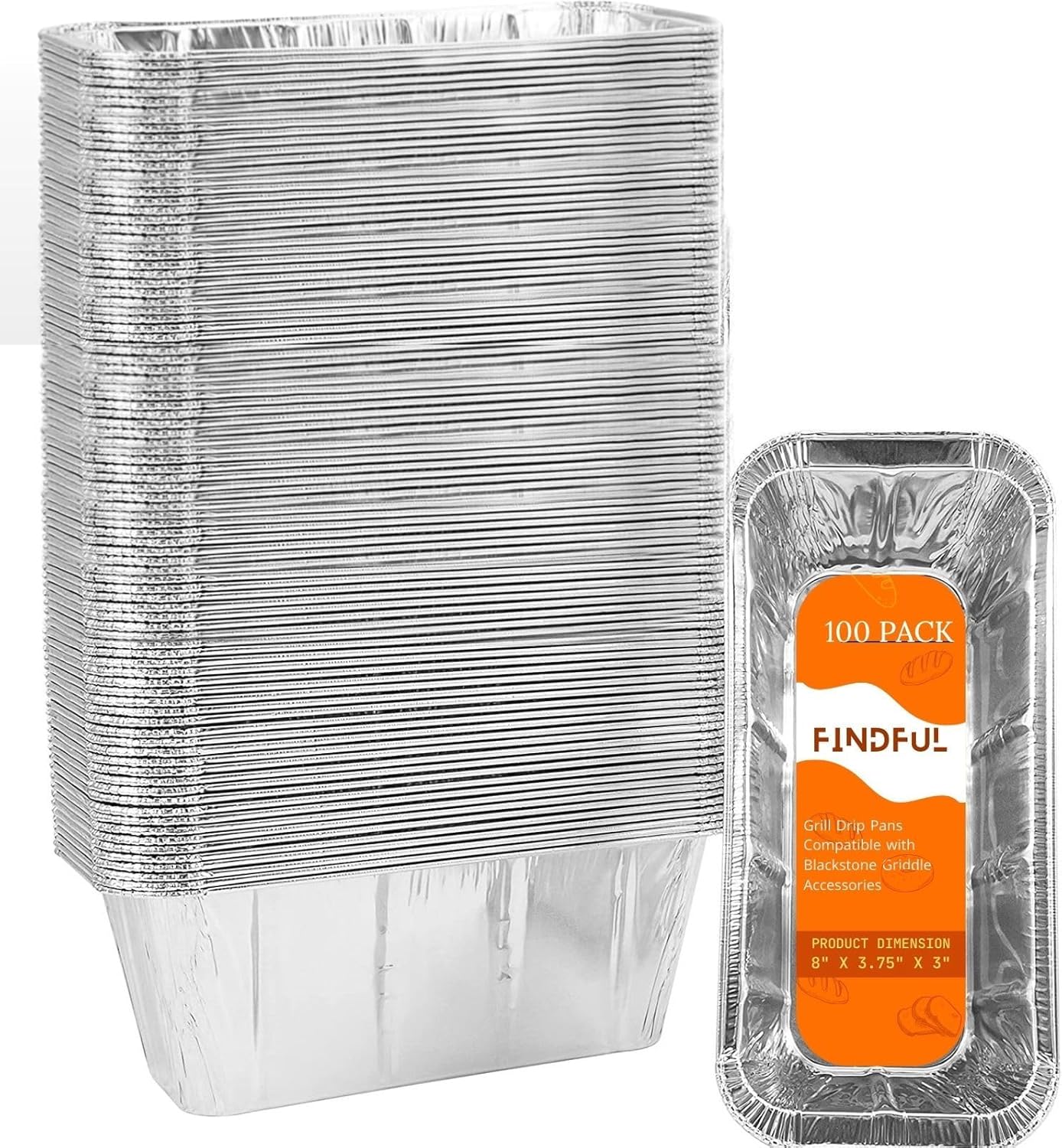 Findful 30-Pack Drip Pans Liners for Blackstone Griddle Accessories, Aluminum Foil Pan Disposable for 17" 22" 28" 36" Blackstone Griddle Drip Tray Holder Grill Rear Grease Catcher Cup
