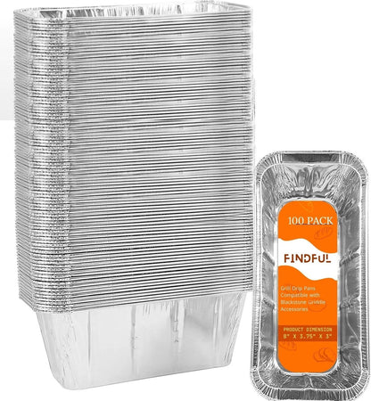 Findful 30-Pack Drip Pans Liners for Blackstone Griddle Accessories, Aluminum Foil Pan Disposable for 17" 22" 28" 36" Blackstone Griddle Drip Tray Holder Grill Rear Grease Catcher Cup
