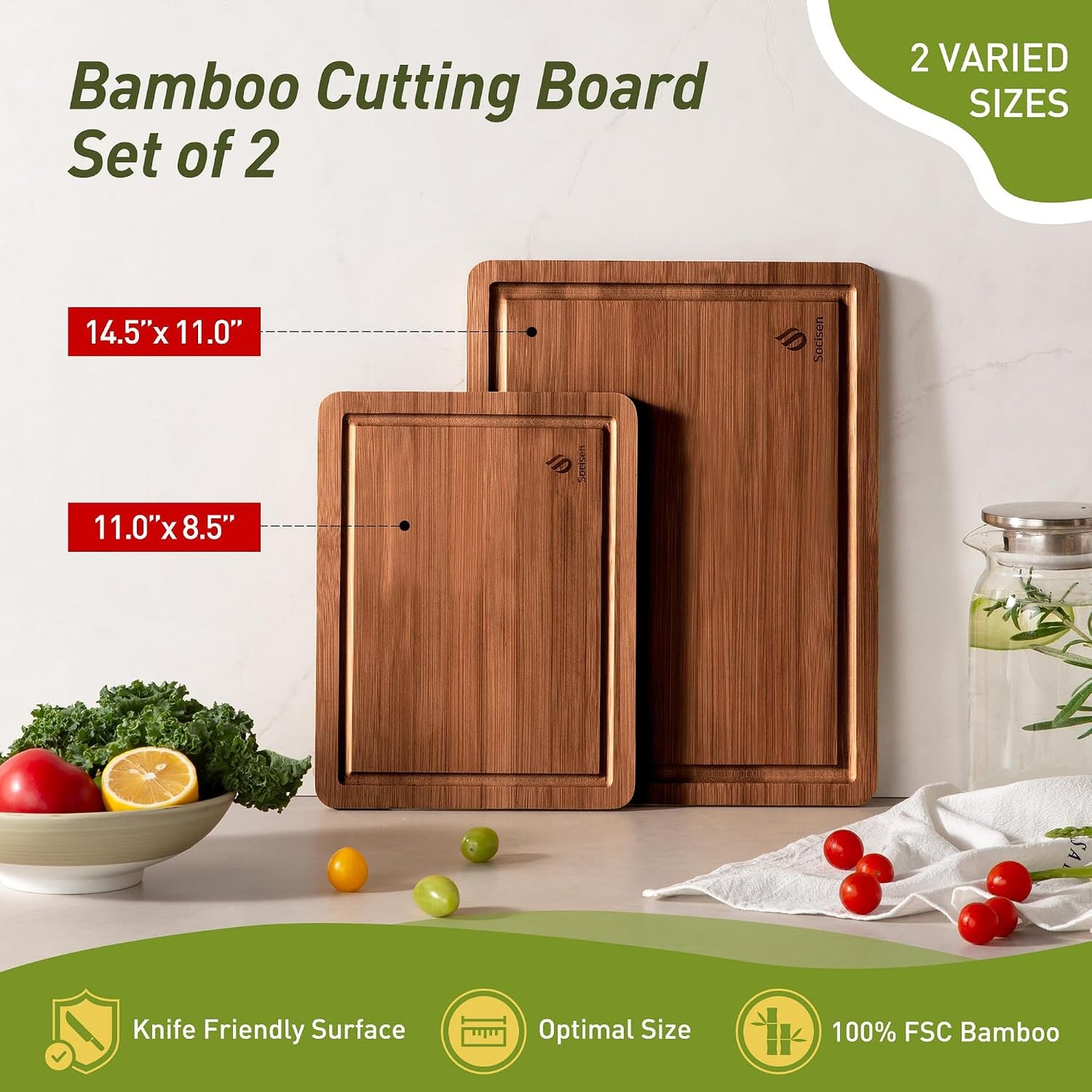 3 Packs Bamboo Cutting Board Set with Non Slip Feet and Over Sink Nice Solid Thick Wood Juice Groove Chopping Board Extra Large Big Small Best Hardwood Kitchen Counter Organic Vegetable