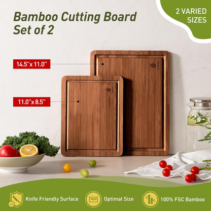 3 Packs Bamboo Cutting Board Set with Non Slip Feet and Over Sink Nice Solid Thick Wood Juice Groove Chopping Board Extra Large Big Small Best Hardwood Kitchen Counter Organic Vegetable
