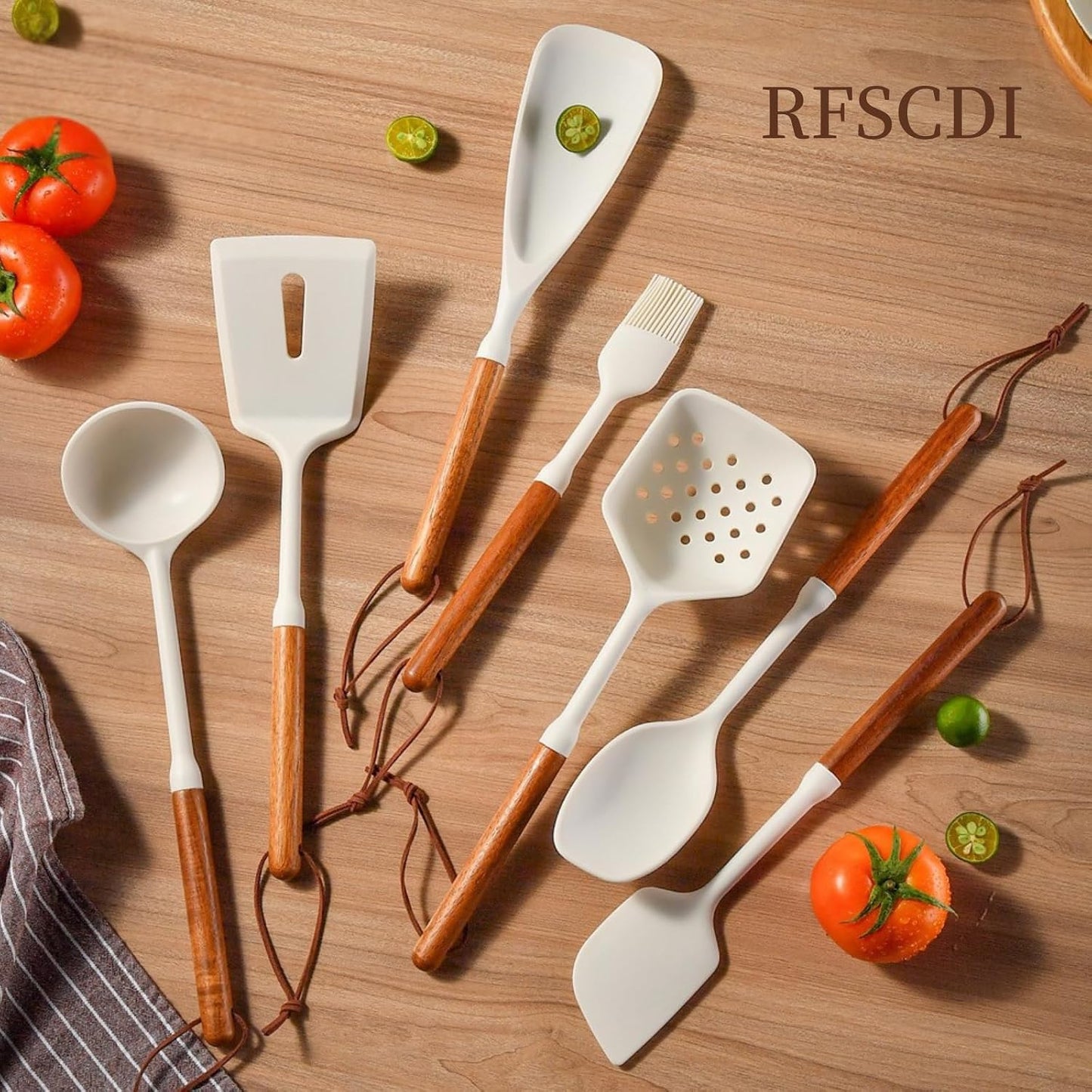 Exquisite Silicone Cooking Utensils Set - Non-Toxic, Heat-Resistant Kitchen Utensils Set with Food-Grade Silicone & Wood Handles - Includes Spatula & Spoon for Non-Stick Cookware, Black