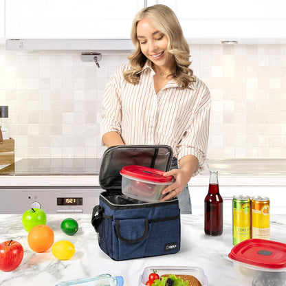 opux Insulated Lunch Bag for Men Women, Leakproof Black Lunch Box for Work, Portable Soft Lunch Cooler Bag with Shoulder Strap, Adult Lunchbox Lunch Pail for Kid Boy Girl School, 14 Can/8L
