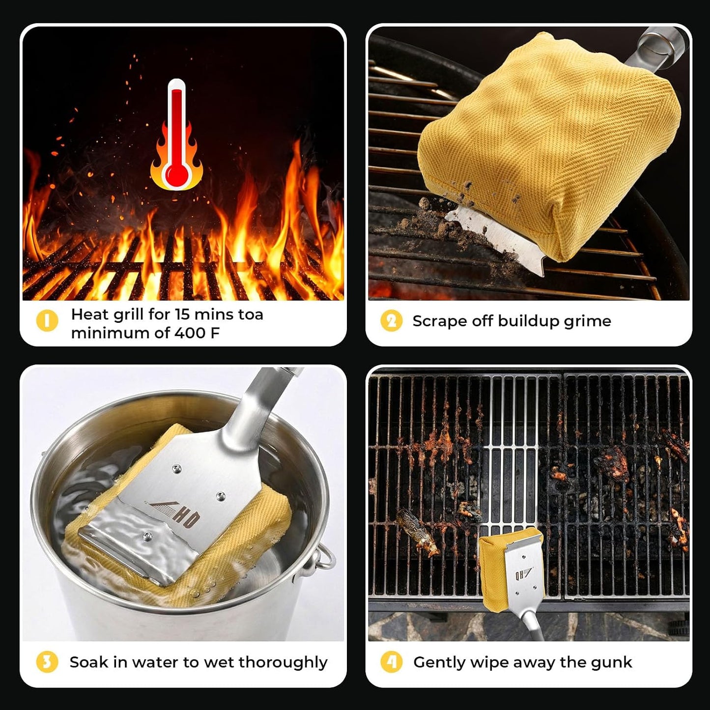 Grill Brush Bristle Free for Outdoor Grill, Steam BBQ Grill Cleaner Brush with Scraper, 1 Replaceable Cleaning Head, Grilling Accessories for Cast Iron, Stainless-Steel Grates, Porcelain