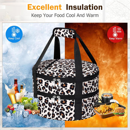 Round Insulated Casserole Carrier – 12" Portable Pie Carrier Bag for Hot or Cold Food, Leakproof Thermal Lunch Tote with Handle for Parties Picnic & Travel - Grey