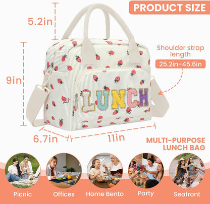 RLGPBON Insulated Lunch Bag Teen Girls, Preppy Lunch Box Large Insulated Lunch Bag Reusable Lunch Tote Bag, Preppy LunchBag for Girls School Travel Picnic