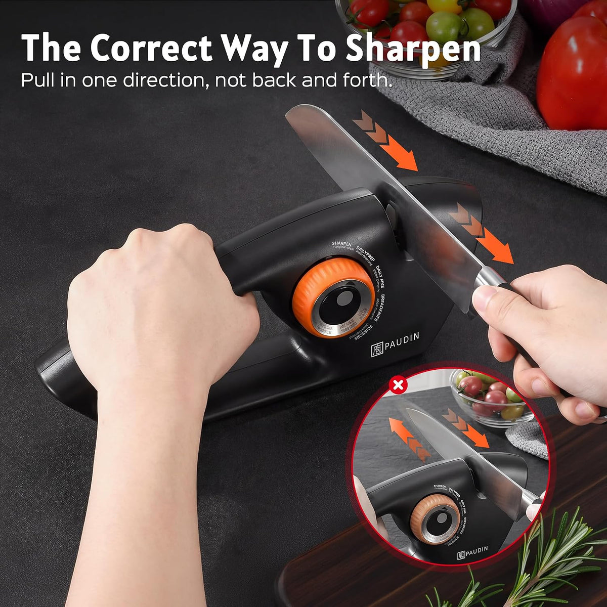 PAUDIN Knife Sharpener, 5-Stage Manual Sharpening for Kitchen Knives