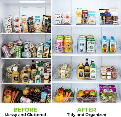 Zulay Kitchen 4 Pack Refrigerator Organizer Bins – Large Clear Fridge Storage Containers with Built-In Handles & Non-Slip Feet - Ideal Fridge Organizers, Kitchen Cabinets, Pantry Organization