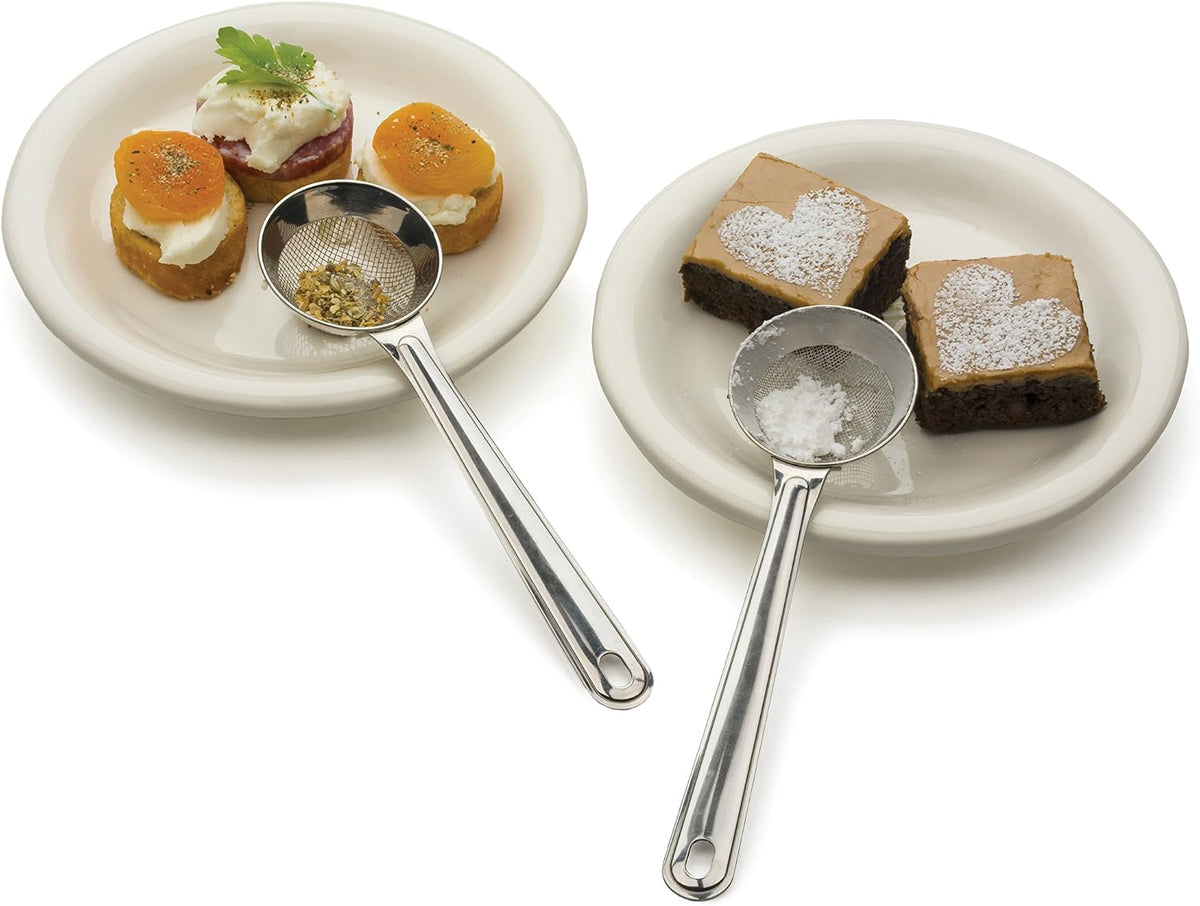 RSVP International Endurance® Stainless Steel Vintage One-Hand Sifter, 1 Cup | Top Cakes, Sift Flour, Marinade BBQ & More | Dishwasher Safe | Powder Sugar, Sift Flour, Spread Toppings & More