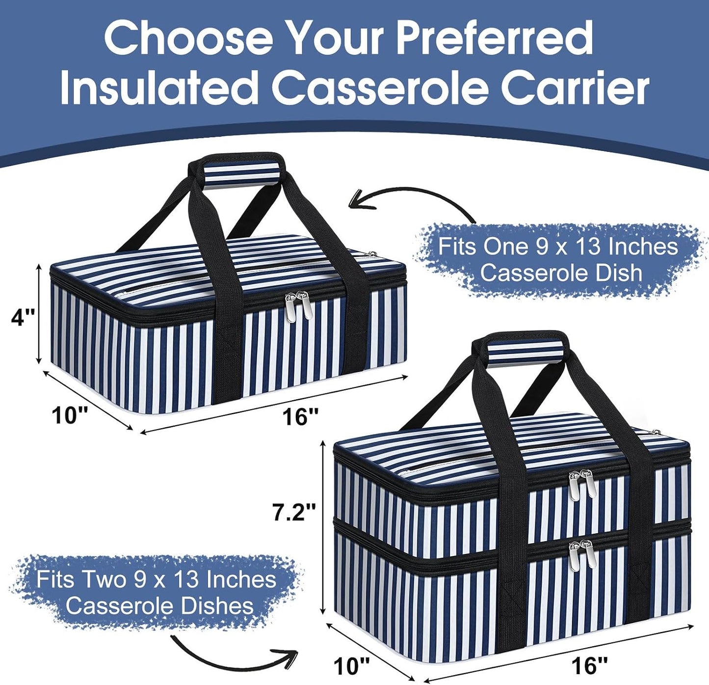 Insulated Casserole Carrier, Portable Casserole Carrier for Hot or Cold Food Lunch Tote Warmer or Cooler Bag, Lasagna Lunch Bag for Potluck Parties- Fits 9" x 13" Baking Dish-Charcoal Grey