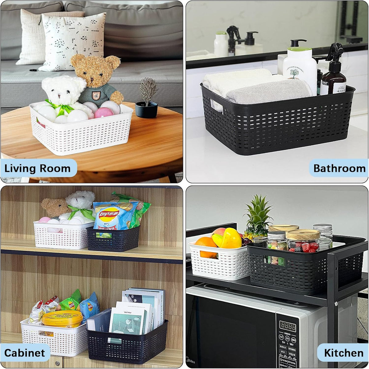 Soddeph Plastic Storage Baskets for Cabinets, Household Pantry Organization with Handle,Organizer Bins for Room,Bathrooms,Under-Sink,Kitchen (Black, L-3PACK)