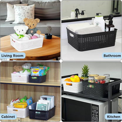Soddeph Plastic Storage Baskets for Cabinets, Household Pantry Organization with Handle,Organizer Bins for Room,Bathrooms,Under-Sink,Kitchen (Black, L-3PACK)
