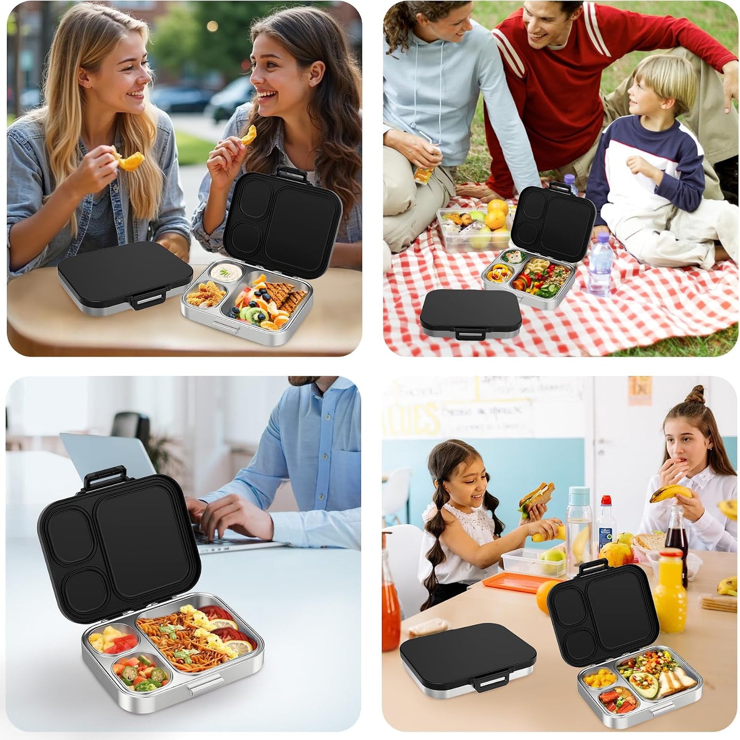 Pawtong Stainless Steel Bento Lunch Box for Kids | 3-Compartment Lunch Box Container Kids | 100% Leakproof, Eco-Friendly, Perfect Portion Control for Kids&Adult Healthy Meals (Purple)