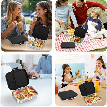 Pawtong Stainless Steel Bento Lunch Box for Kids | 3-Compartment Lunch Box Container Kids | 100% Leakproof, Eco-Friendly, Perfect Portion Control for Kids&Adult Healthy Meals (Purple)