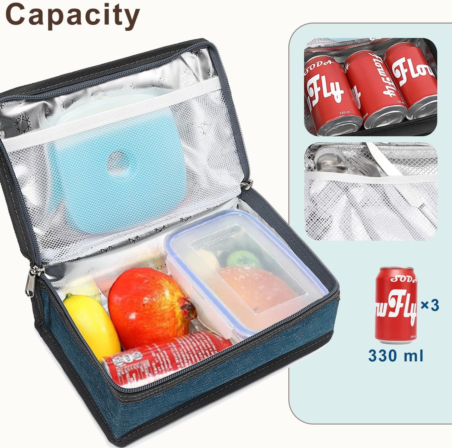 FlowFly Small Insulated Lunch box Portable Soft Bag Mini Cooler Thermal Meal Tote Kit with Handle for Work & School, Black