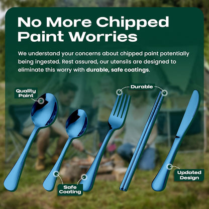 Taplord Portable Travel Silverware Set With Case, Includes 10 Pcs of Travel Utensils With Case, Stainless Steel Flatware Set For Camping, Lightweight (Multi-Color)